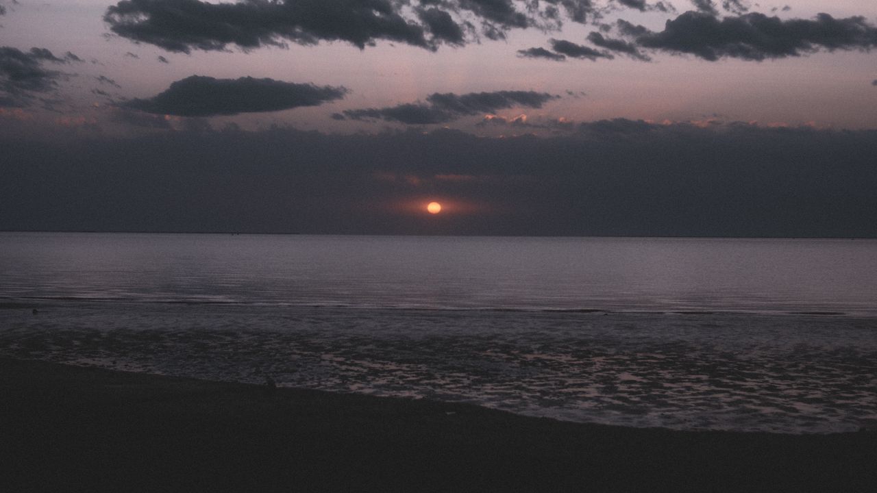 Wallpaper sea, beach, sunset, dark, dusk
