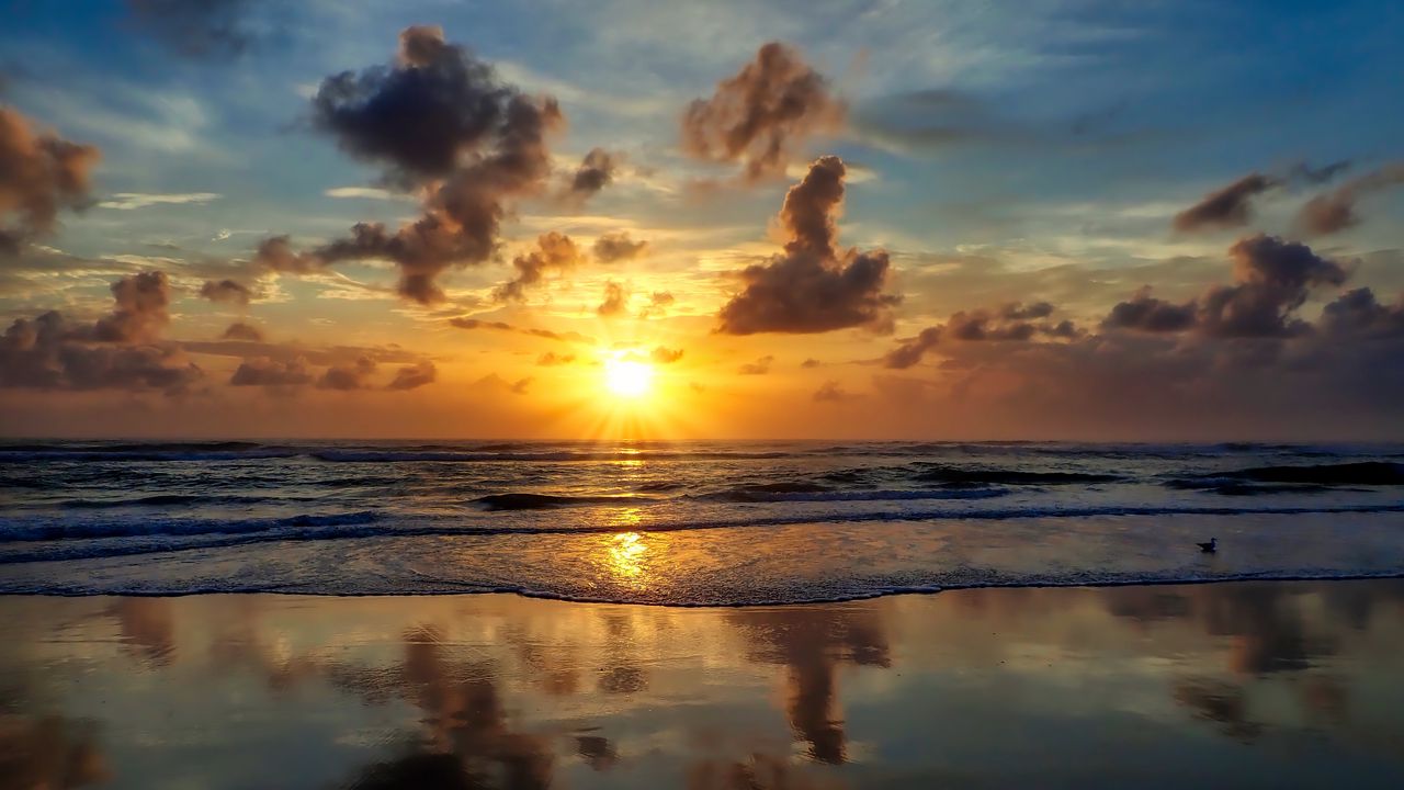 Wallpaper sea, beach, sunset, sun, waves