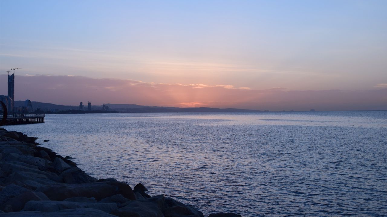 Wallpaper sea, beach, sunset, dusk, horizon