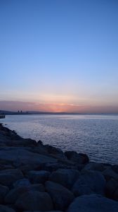 Preview wallpaper sea, beach, sunset, dusk, horizon