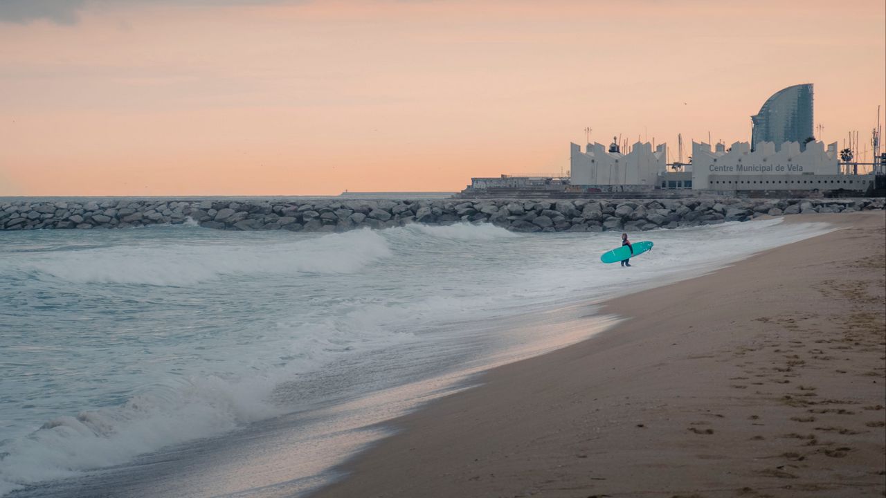 Wallpaper sea, beach, surfer, pier