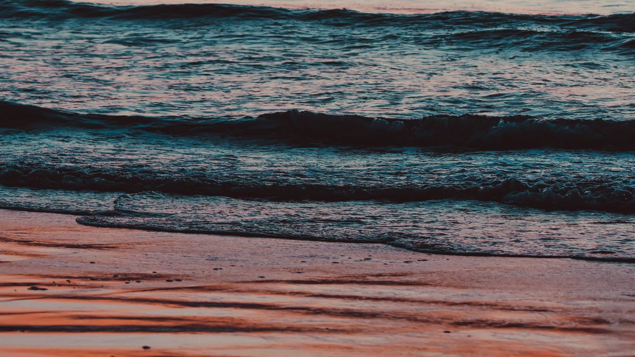 Wallpaper sea, beach, waves, sunset