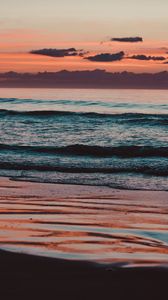 Preview wallpaper sea, beach, waves, sunset