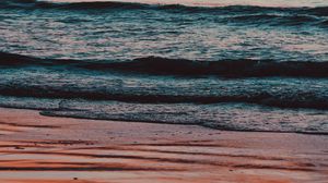Preview wallpaper sea, beach, waves, sunset