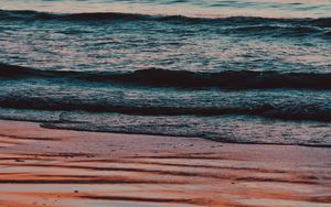 Preview wallpaper sea, beach, waves, sunset