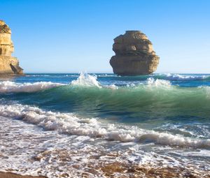 Preview wallpaper sea, beach, waves, rocks