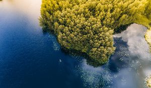 Preview wallpaper sea, boat, aerial view, trees, lithuania