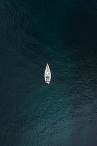 Preview wallpaper sea, boat, aerial view, water, surface