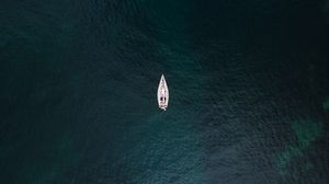 Preview wallpaper sea, boat, aerial view, water, surface