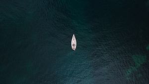 Preview wallpaper sea, boat, aerial view, water, surface