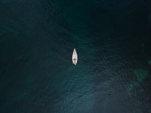 Preview wallpaper sea, boat, aerial view, water, surface