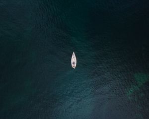 Preview wallpaper sea, boat, aerial view, water, surface