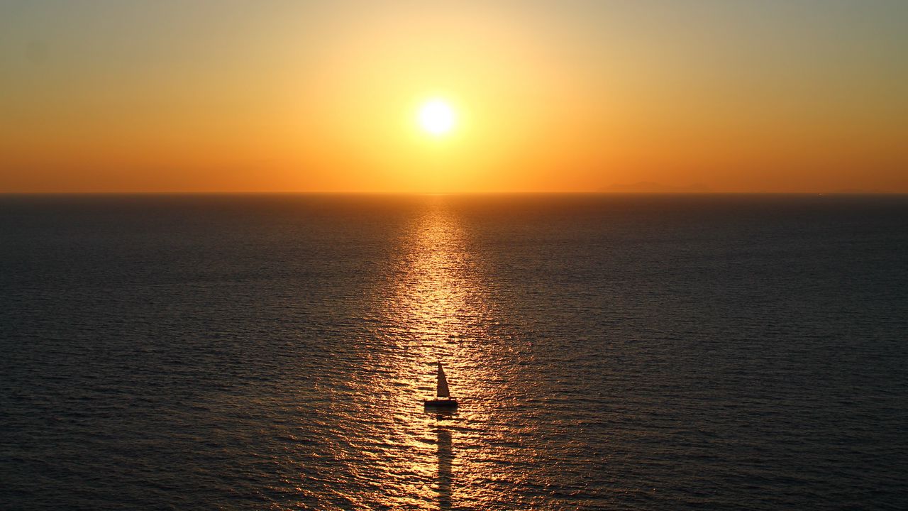 Wallpaper sea, boat, horizon, sun, reflection, ship
