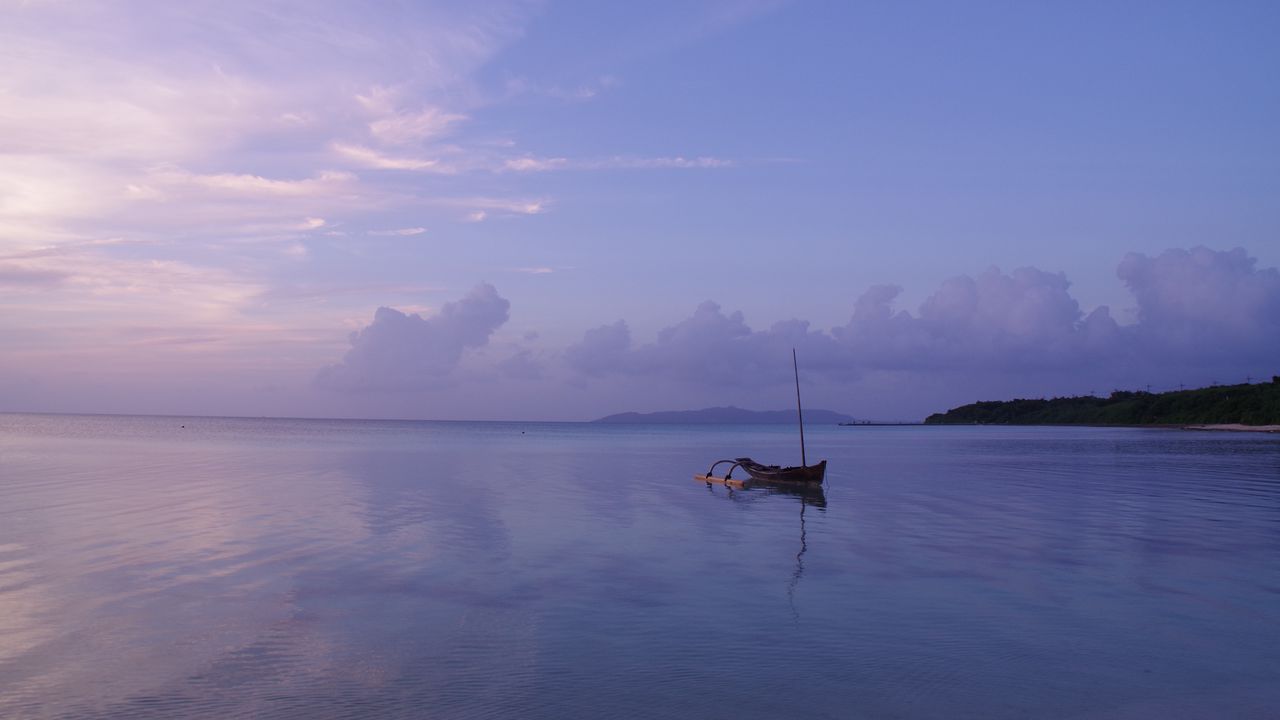 Wallpaper sea, boat, lonely, horizon, sunset
