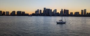 Preview wallpaper sea, boat, mast, buildings, city