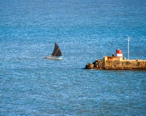 Preview wallpaper sea, boat, sail, minimalism