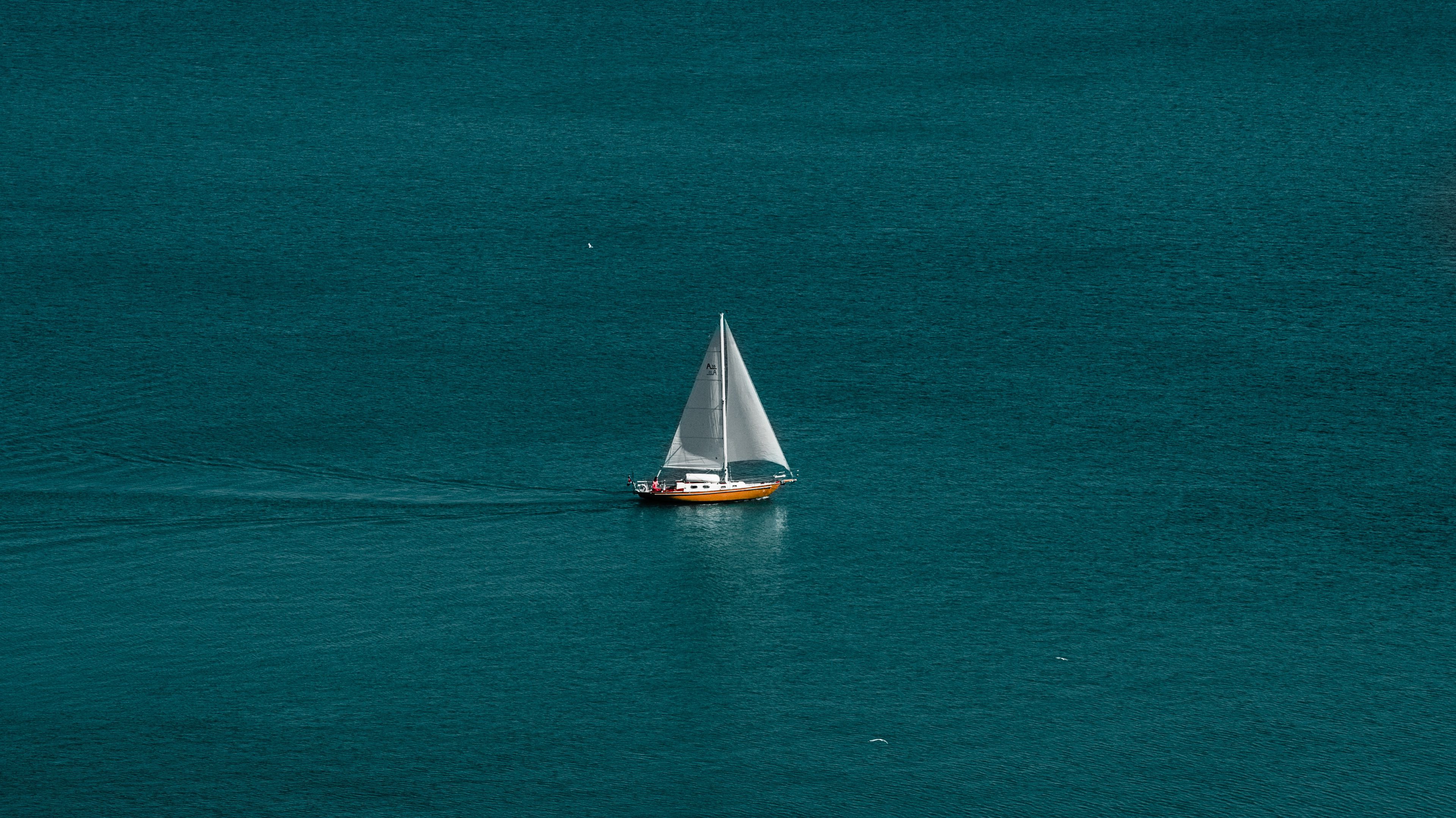 Download wallpaper 3840x2160 sea, boat, sailboat, water, horizon 4k uhd