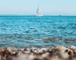 Preview wallpaper sea, boat, sailboat, water, waves