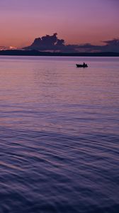 Preview wallpaper sea, boat, silhouette, dark, dusk