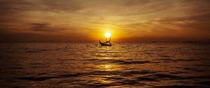 Preview wallpaper sea, boat, sunset, dusk, waves