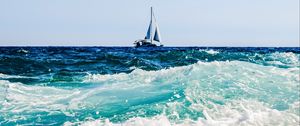 Preview wallpaper sea, boat, surf, foam