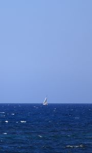 Preview wallpaper sea, boat, water, waves, minimalism, blue