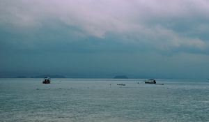 Preview wallpaper sea, boats, horizon, sky, blue