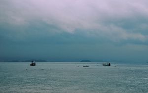 Preview wallpaper sea, boats, horizon, sky, blue