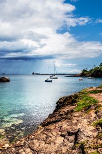 Preview wallpaper sea, boats, masts, horizon, sky