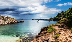 Preview wallpaper sea, boats, masts, horizon, sky