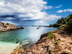 Preview wallpaper sea, boats, masts, horizon, sky
