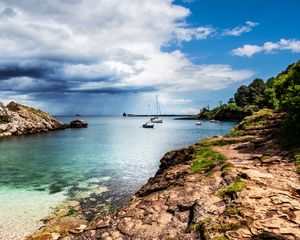 Preview wallpaper sea, boats, masts, horizon, sky