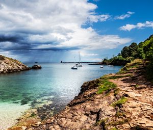 Preview wallpaper sea, boats, masts, horizon, sky