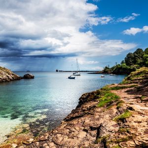 Preview wallpaper sea, boats, masts, horizon, sky