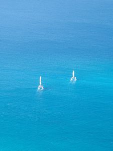Preview wallpaper sea, boats, minimalism, blue