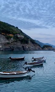 Preview wallpaper sea, boats, rock, island, landscape