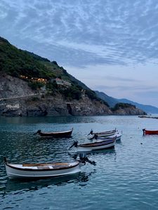 Preview wallpaper sea, boats, rock, island, landscape