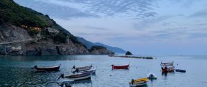 Preview wallpaper sea, boats, rock, island, landscape