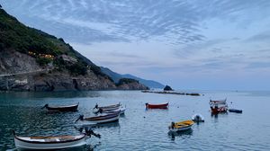 Preview wallpaper sea, boats, rock, island, landscape