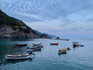 Preview wallpaper sea, boats, rock, island, landscape