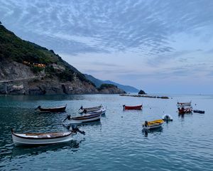 Preview wallpaper sea, boats, rock, island, landscape