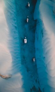 Preview wallpaper sea, boats, sand, aerial view