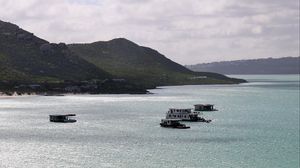 Preview wallpaper sea, boats, shore, hills, nature