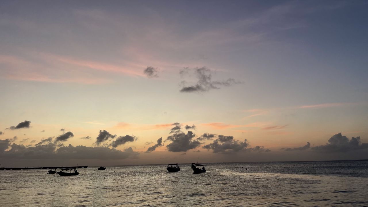 Wallpaper sea, boats, silhouettes, sky, dark