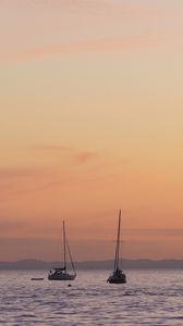 Preview wallpaper sea, boats, sunset, horizon