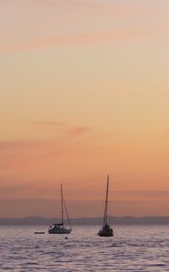 Preview wallpaper sea, boats, sunset, horizon