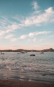 Preview wallpaper sea, boats, water, coast, beach