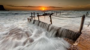 Preview wallpaper sea, breakwaters, storm, chains, protections
