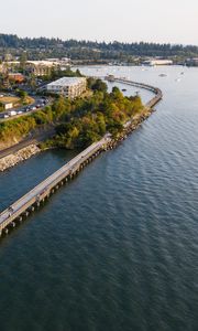 Preview wallpaper sea, building, bridge, trees