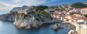 Preview wallpaper sea, buildings, castle, rocks